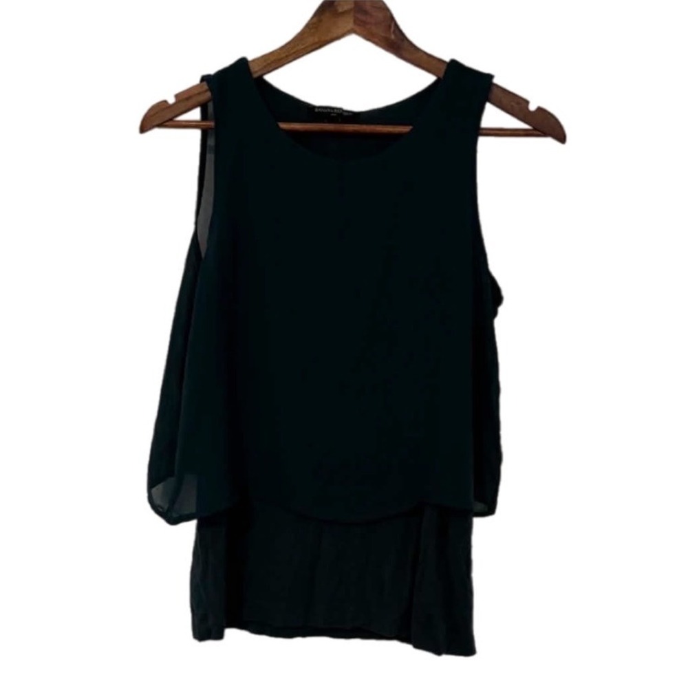 Banana Republic Tank Top Women XS Green Excellent Layered Chiffon Split Back